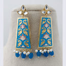 Marudhar Creations Royal Gold Matte Finish Kundan Stone And Pearl Meenakari Dangler Earrings