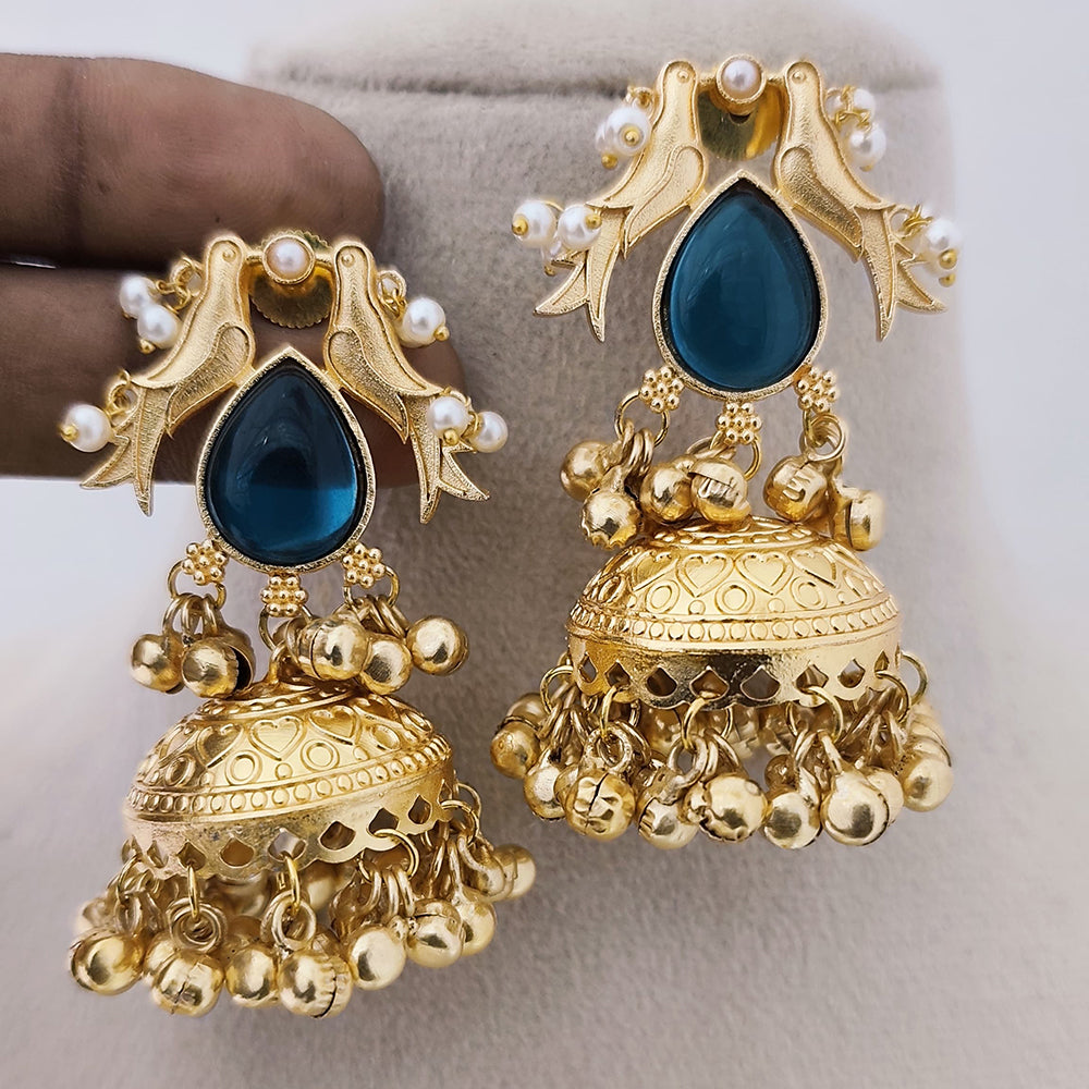 Marudhar Creations Matte Finish Pota Stone And Ghungroo Jhumki Earrings