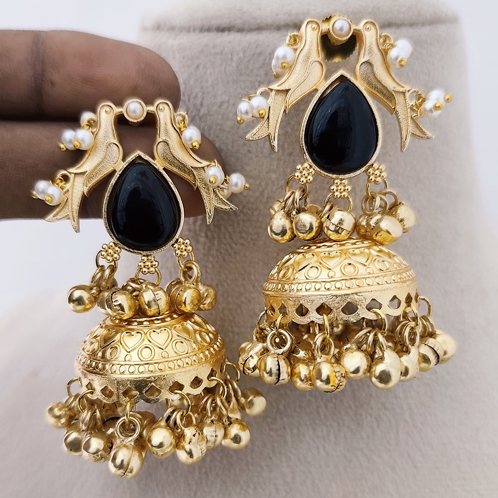 Marudhar Creations Matte Finish Pota Stone And Ghungroo Jhumki Earrings