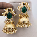 Marudhar Creations Matte Finish Pota Stone And Ghungroo Jhumki Earrings