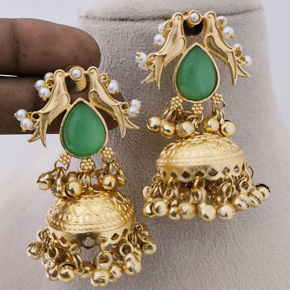 Marudhar Creations Matte Finish Pota Stone And Ghungroo Jhumki Earrings