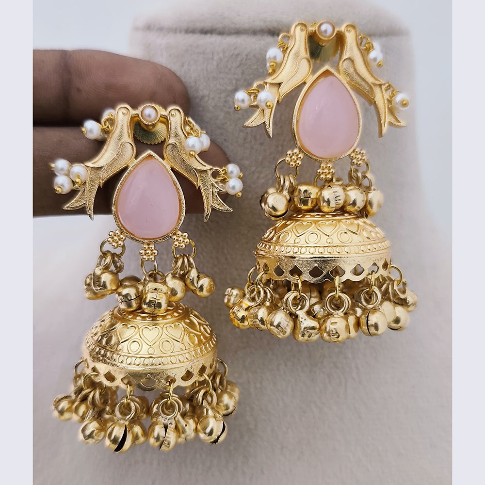 Marudhar Creations Matte Finish Pota Stone And Ghungroo Jhumki Earrings