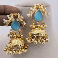 Marudhar Creations Matte Finish Pota Stone And Ghungroo Jhumki Earrings