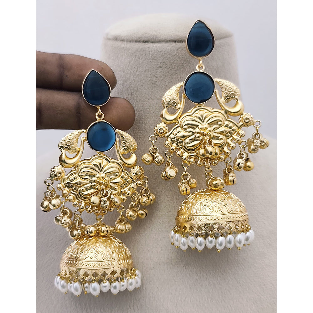 Marudhar Creations Matte Finish Pota Stone And Ghungroo Jhumki Earrings