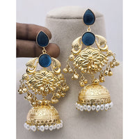 Marudhar Creations Matte Finish Pota Stone And Ghungroo Jhumki Earrings