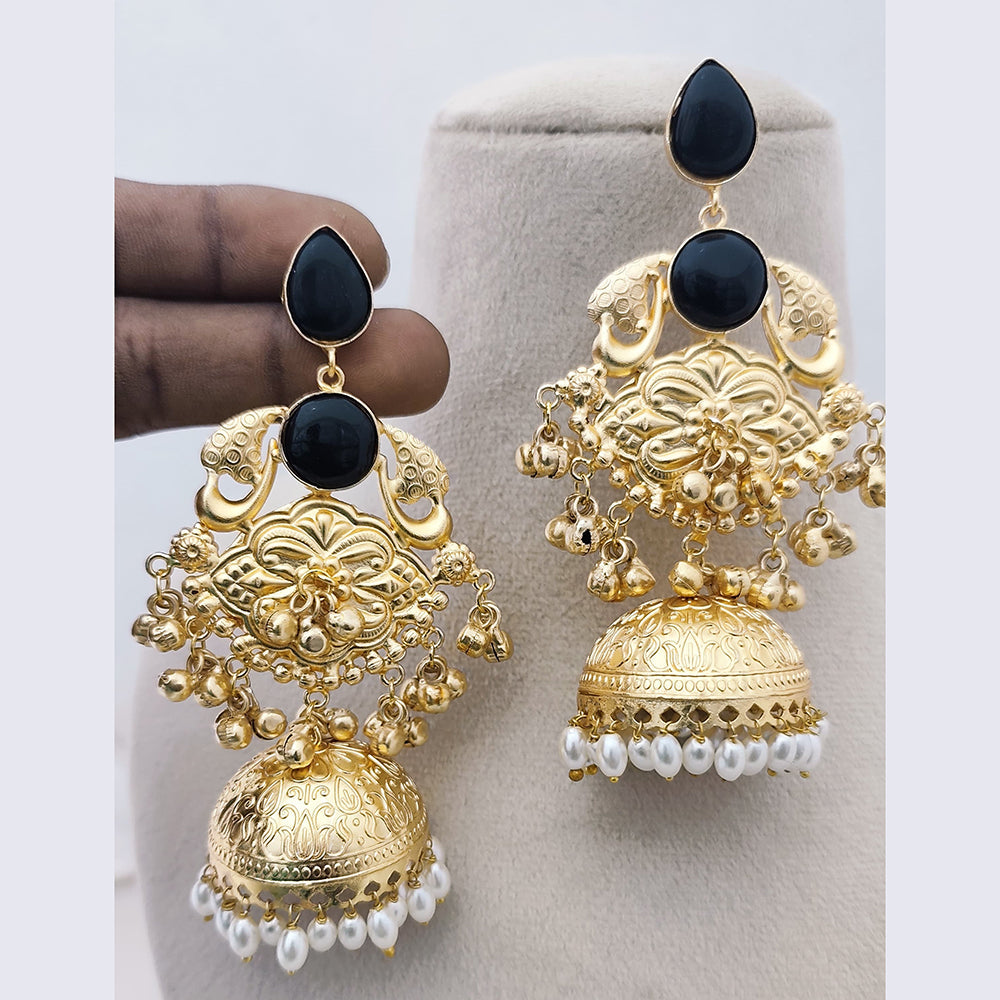 Marudhar Creations Matte Finish Pota Stone And Ghungroo Jhumki Earrings