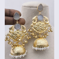Marudhar Creations Matte Finish Pota Stone And Ghungroo Jhumki Earrings