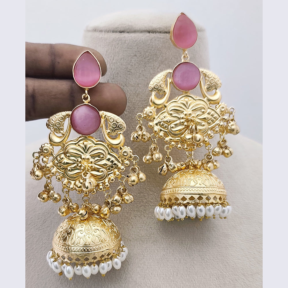 Marudhar Creations Matte Finish Pota Stone And Ghungroo Jhumki Earrings