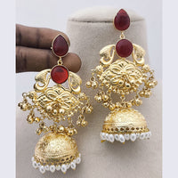 Marudhar Creations Matte Finish Pota Stone And Ghungroo Jhumki Earrings