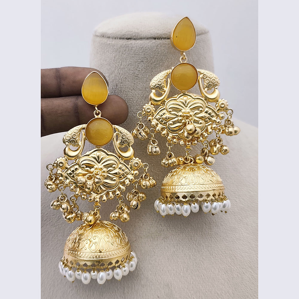 Marudhar Creations Matte Finish Pota Stone And Ghungroo Jhumki Earrings