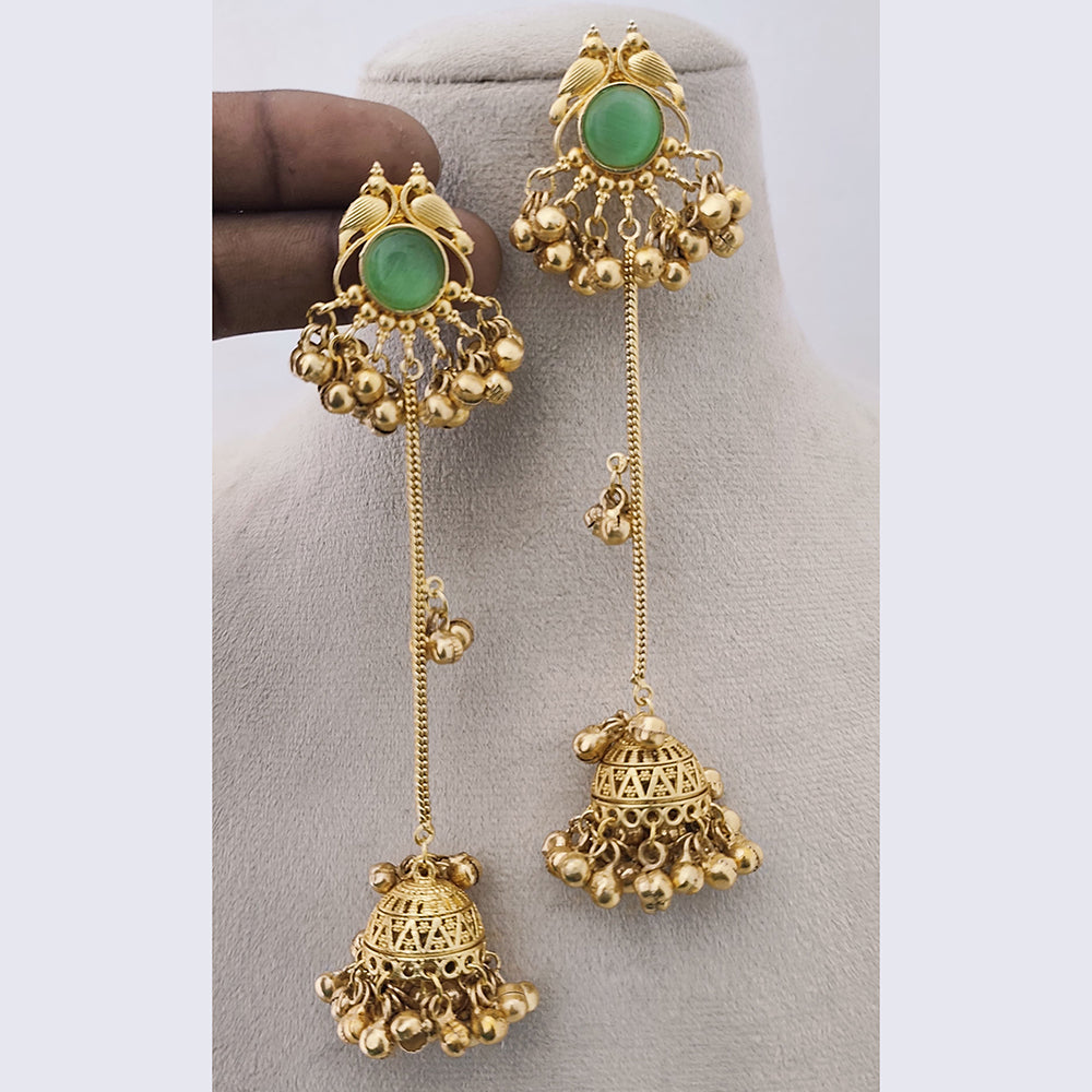 Marudhar Creations Matte Finish Pota Stone And Ghungroo Jhumki Earrings