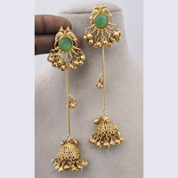 Marudhar Creations Matte Finish Pota Stone And Ghungroo Jhumki Earrings