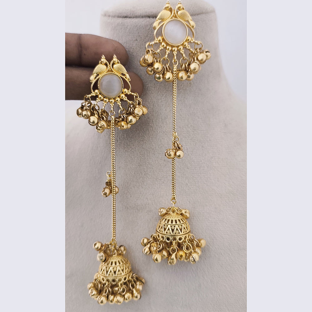 Marudhar Creations Matte Finish Pota Stone And Ghungroo Jhumki Earrings