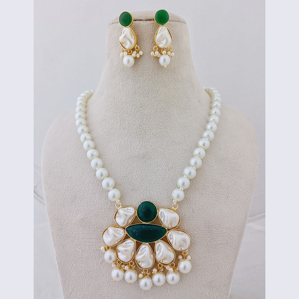 Marudhar Creations Heritage Matte Finish Pota Stone And Mother Of Pearls Necklace Set