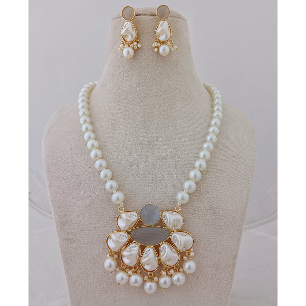 Marudhar Creations Heritage Matte Finish Pota Stone And Mother Of Pearls Necklace Set