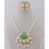 Marudhar Creations Heritage Matte Finish Pota Stone And Mother Of Pearls Necklace Set