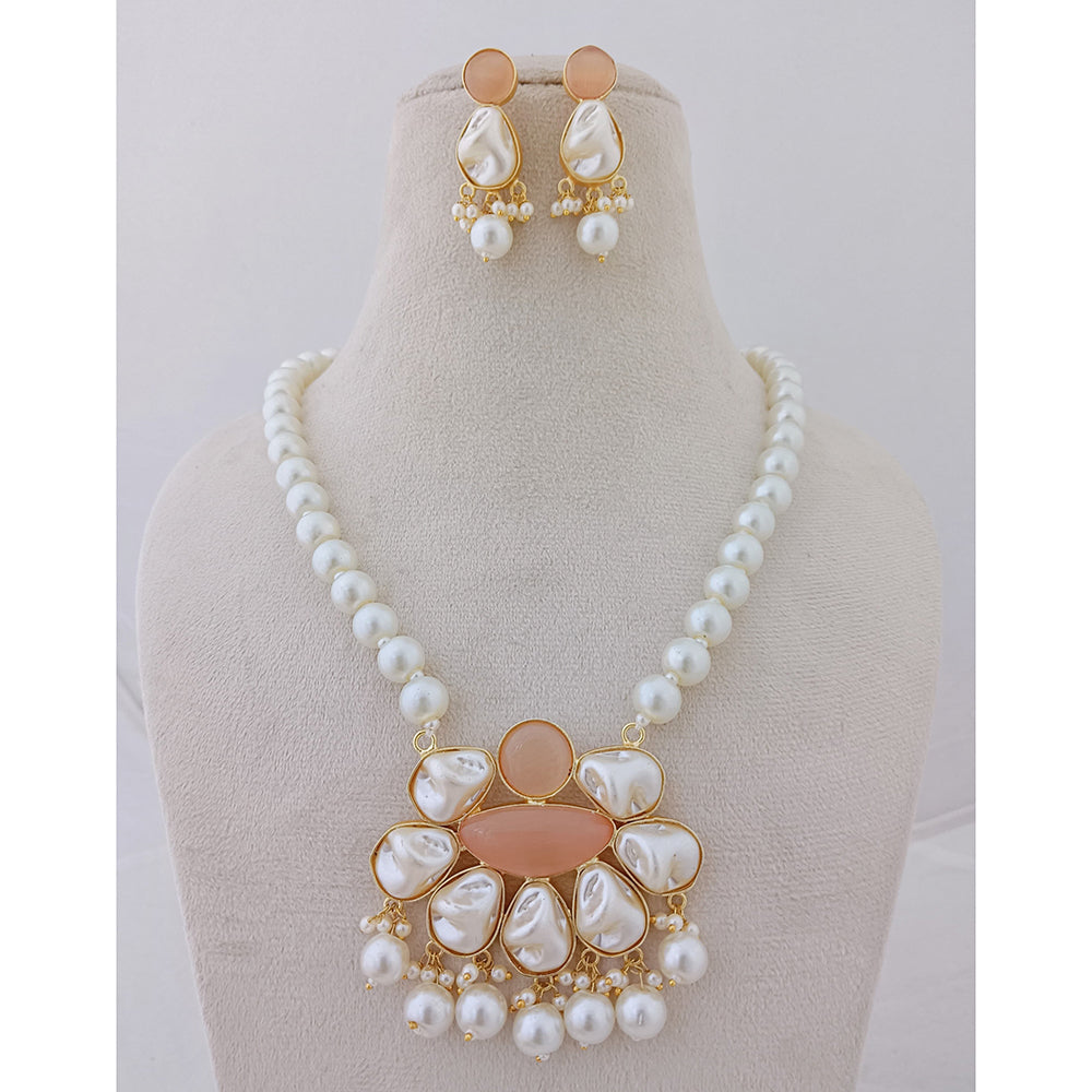 Marudhar Creations Heritage Matte Finish Pota Stone And Mother Of Pearls Necklace Set