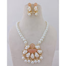 Marudhar Creations Heritage Matte Finish Pota Stone And Mother Of Pearls Necklace Set
