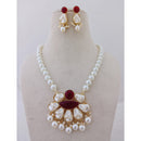Marudhar Creations Heritage Matte Finish Pota Stone And Mother Of Pearls Necklace Set