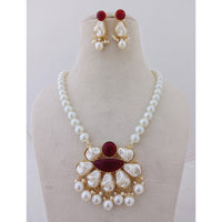 Marudhar Creations Heritage Matte Finish Pota Stone And Mother Of Pearls Necklace Set