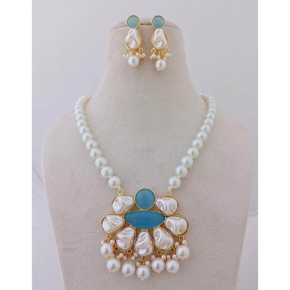 Marudhar Creations Heritage Matte Finish Pota Stone And Mother Of Pearls Necklace Set