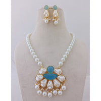 Marudhar Creations Heritage Matte Finish Pota Stone And Mother Of Pearls Necklace Set