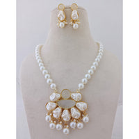 Marudhar Creations Heritage Matte Finish Pota Stone And Mother Of Pearls Necklace Set