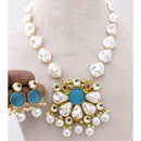 Marudhar Creations Heritage Matte Finish Pota Stone And Mother Of Pearls Necklace Set