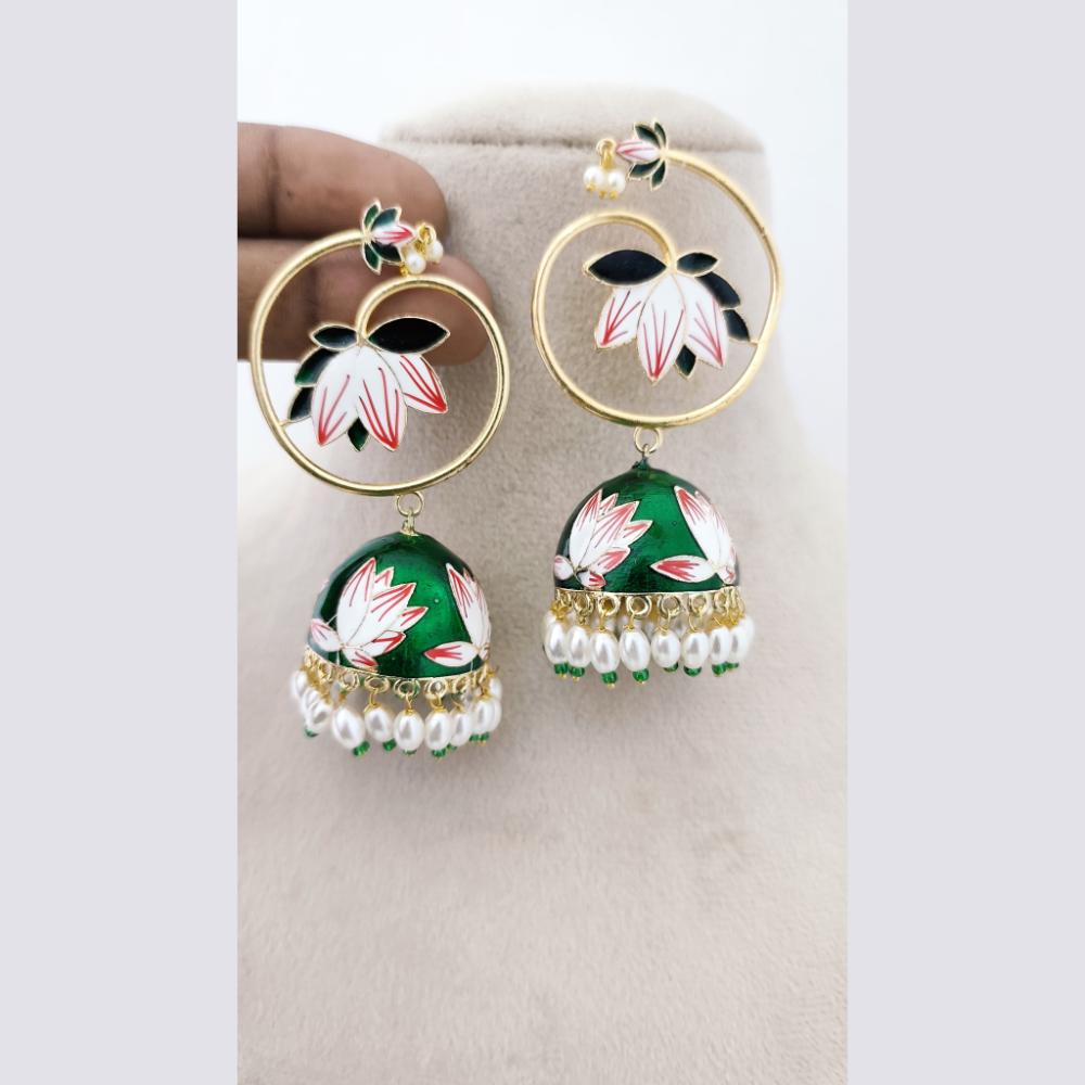 Marudhar Creations Royal Gold Matte Finish  Pearl Meenakari Jhumki Earrings