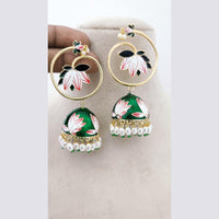 Marudhar Creations Royal Gold Matte Finish  Pearl Meenakari Jhumki Earrings