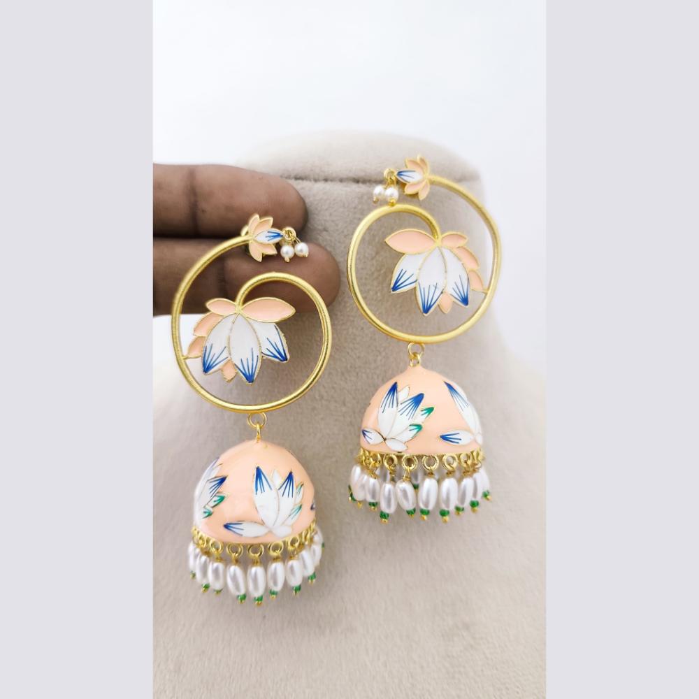 Marudhar Creations Royal Gold Matte Finish  Pearl Meenakari Jhumki Earrings