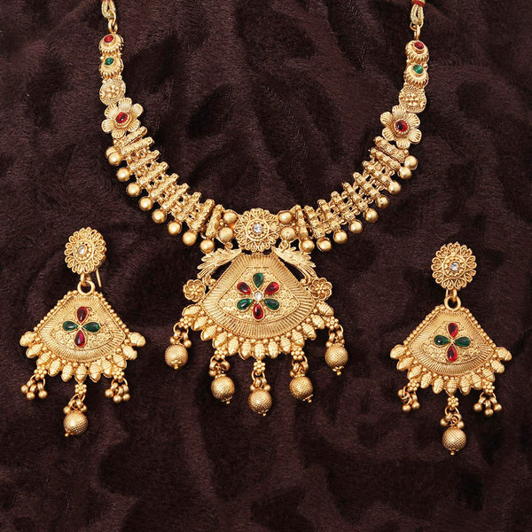 Merwara Gold Plated Matte Finish Pota Stone Necklace Set