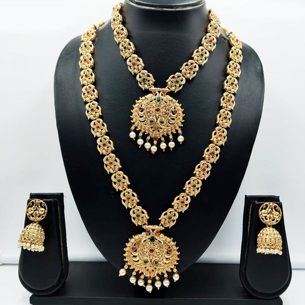 Merwara Gold Plated Matte Finish Pota Stone Necklace Combo
