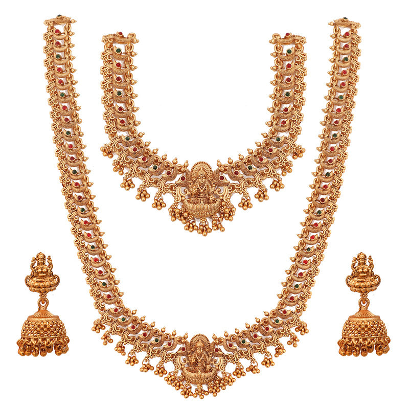 Merwara Gold Plated Pota Stone Temple Necklace Combo