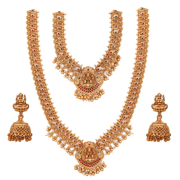 Merwara Gold Plated Pota Stone Temple Necklace Combo