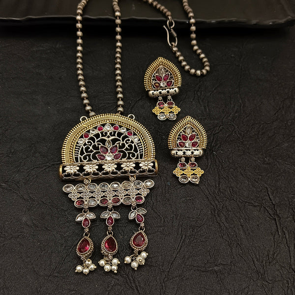 Deep Jewell 2 Tone Plated Kundan And Pearl Long Necklace Set