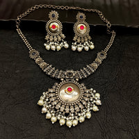 Deep Jewell Oxidised Plated Kundan And Pearl  Necklace Set