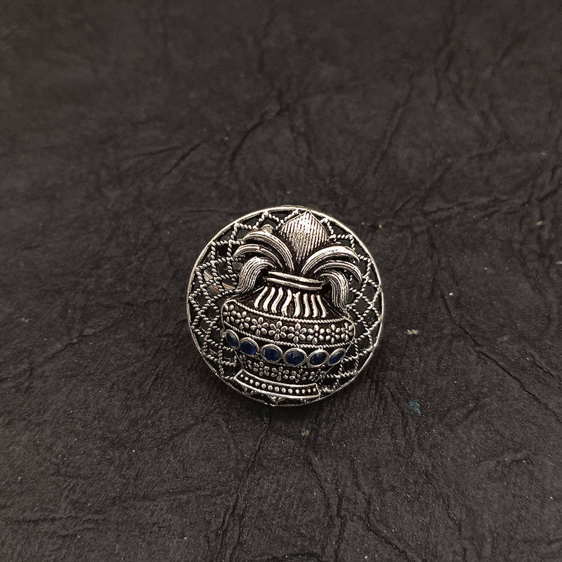 Deep Jewell Oxidised Plated Kalash Adjustable Ring