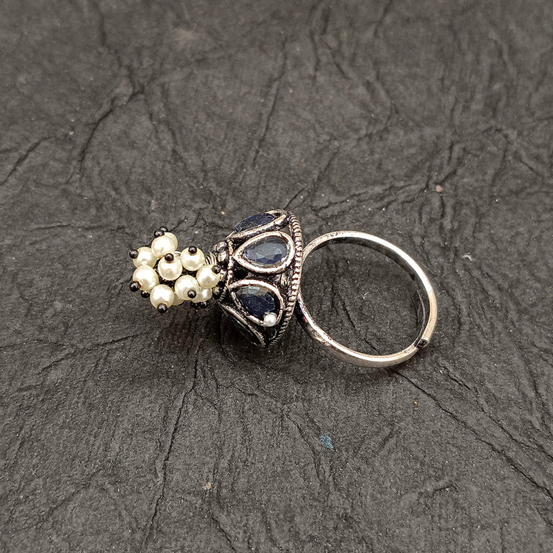 Deep Jewell Oxidised Plated  Adjustable Ring