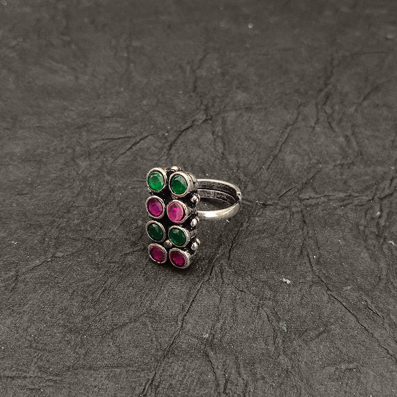 Deep Jewell Oxidised Plated  Adjustable Ring