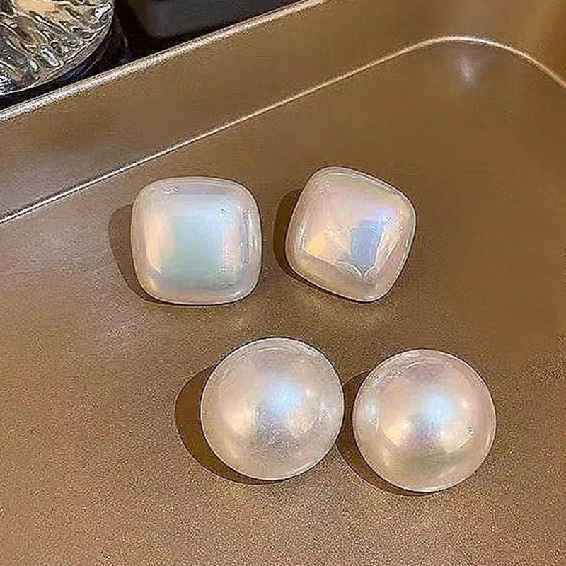 Glam Jewellery Shiny Round And Square Baroque  Pearl Stud Earrings