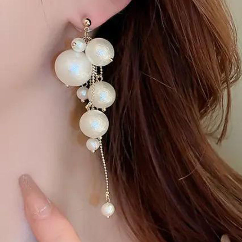 Glam Jewellery Gold Electroplated Rhinestone Studded Retro Bouncelles Pearl Tassel Long Earrings