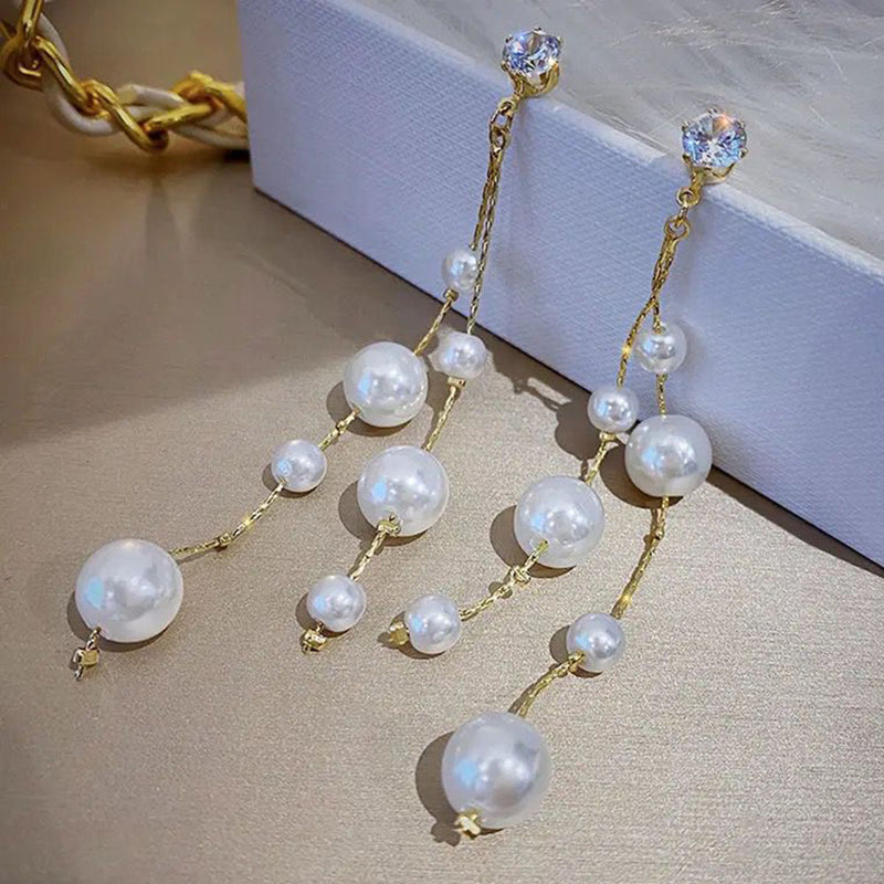 Glam Jewellery Gold Electroplated Vintage Pearl Tassel Drop Earrings