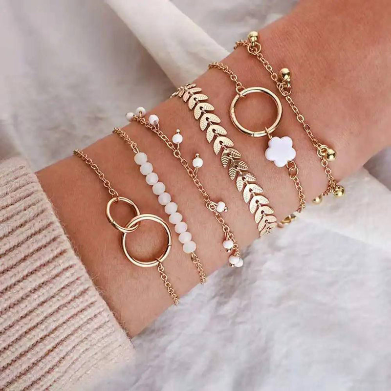 Glam Jewellery Rose Gold Plated Alloy Made 6Pcs Mix Style Pamura Charm Beads Femme Chain Bracelet