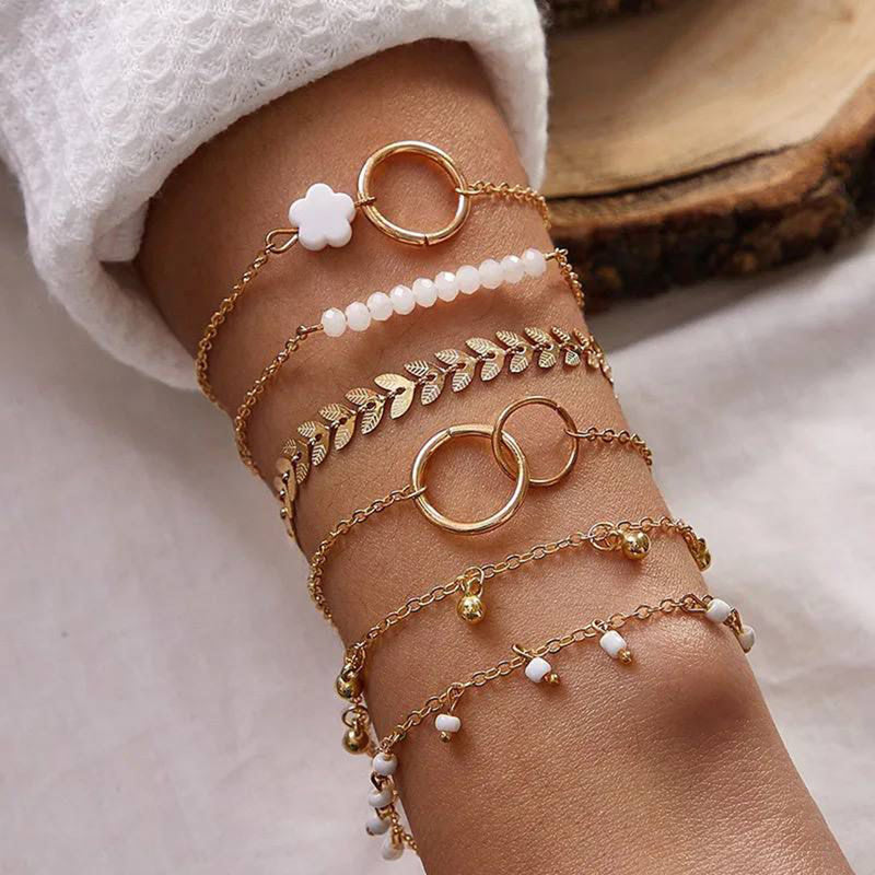 Glam Jewellery Rose Gold Plated Alloy Made 6Pcs Mix Style Pamura Charm Beads Femme Chain Bracelet