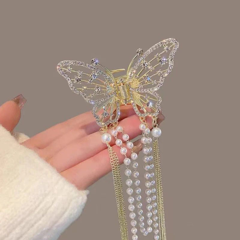 Glam Jewellery Gold Electroplated Rhinestone Studded pearl Chain tassel Hair Accessories