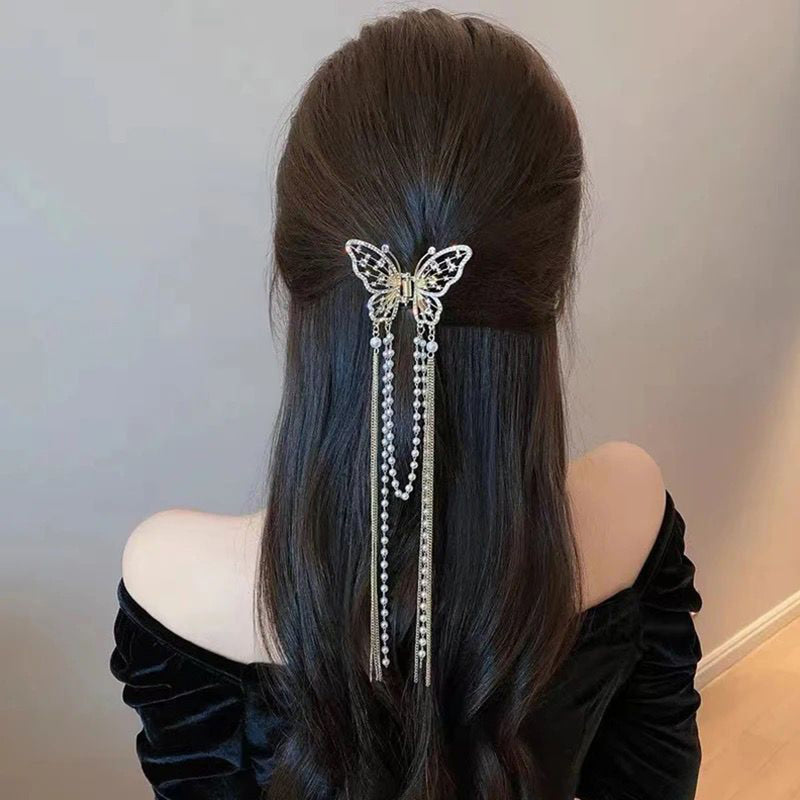 Glam Jewellery Gold Electroplated Rhinestone Studded pearl Chain tassel Hair Accessories