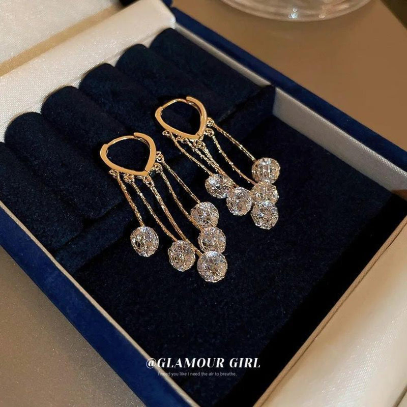 Glam Jewellery Gold Wlectroplated Pave Diamond Studded Multilayered Shiny Fringe Luxury Earrings