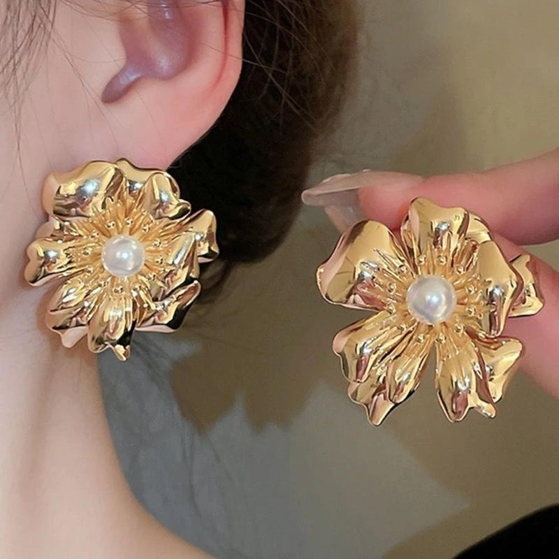 Glam Jewellery Gold Plated Exaggerated Metal Floral High End Retro French Earrings