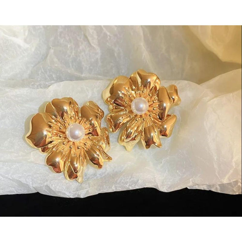 Glam Jewellery Gold Plated Exaggerated Metal Floral High End Retro French Earrings